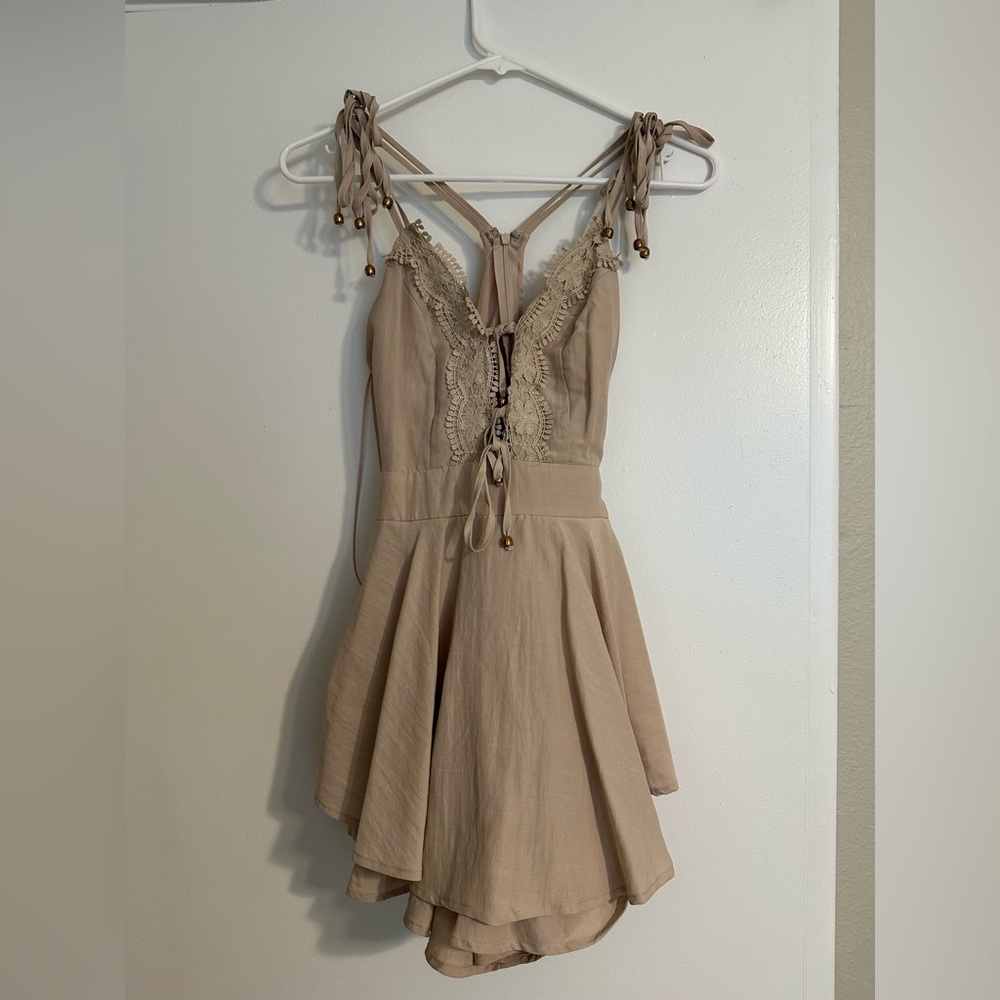 Eva Romper Tan Champagne Satin Flowy Summer Women’s Small HYFVE